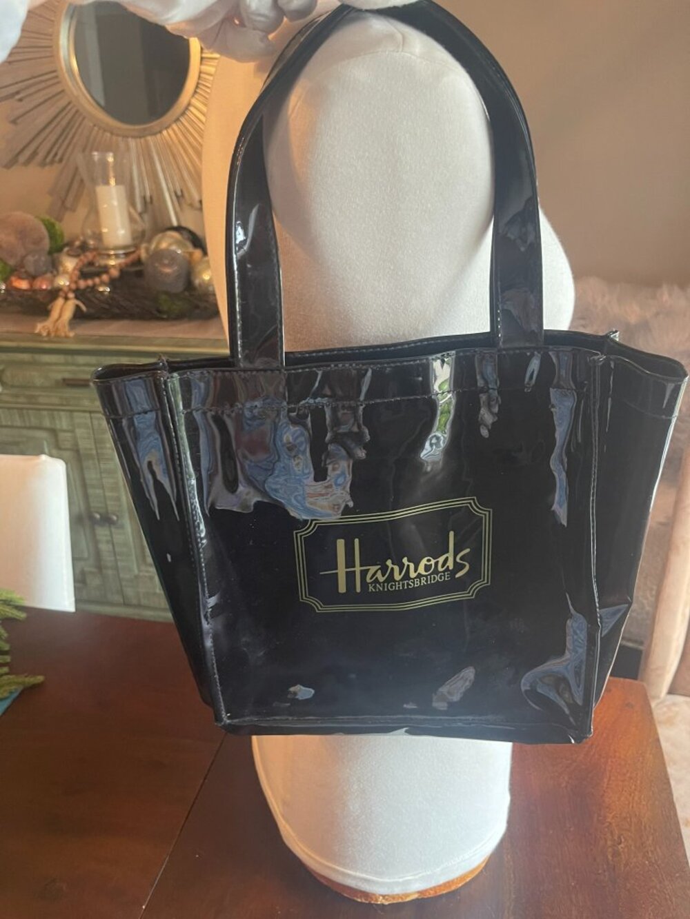 Harrods Knightsbridge Black Patent Tote Bag